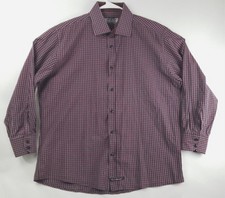 English Laundry Shirt Mens 17.5 34-35 Purple Black Check Cotton Flip Cuff