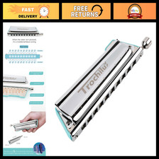 10 Hole Chromatic Harmonica in Key of A - Valveless Mouth Organ with Case for Al