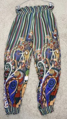 Anthropologie High Rise Smocked Waist Paisley Striped Harem Jogger Pants Size XS