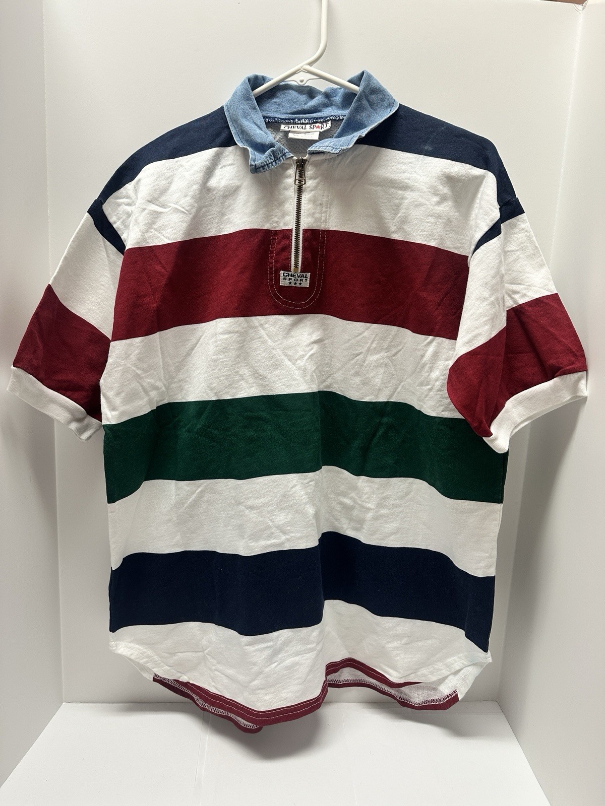 Vintage Cheval Sport Zip Up Polo Size Medium/Large 100% Cotton Made In The USA