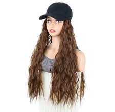 Baseball Hat Cap with Fake Hair Long Light Brown Hair Wig Cap for Women