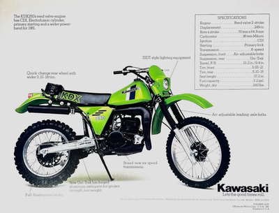 1981 Kawasaki KDX250 double-side brochure-literature KDX 250 NOS