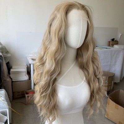Ash Blonde Long Wavy Natural Lace Front Wig Heat Resistant Synthetic Hair