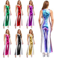 Womens Jumpsuit Rave Bodysuit Night Rompers Sleeveless Clubwear Cosplay Sequin