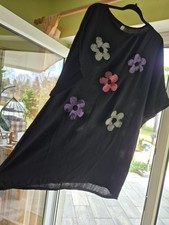 Tunika Damen Oberteil Italy 56 58 Schwarz mit Blumen Musselin Neu