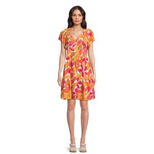 Time and Tru Women's Size L Multicolor Tiered V-Neck Dress Flutter Sleeves --EB5