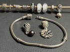 Pandora Set Armband und Charms Bracelet, Silber Gold, 3 Stopper Muranoglas Perle