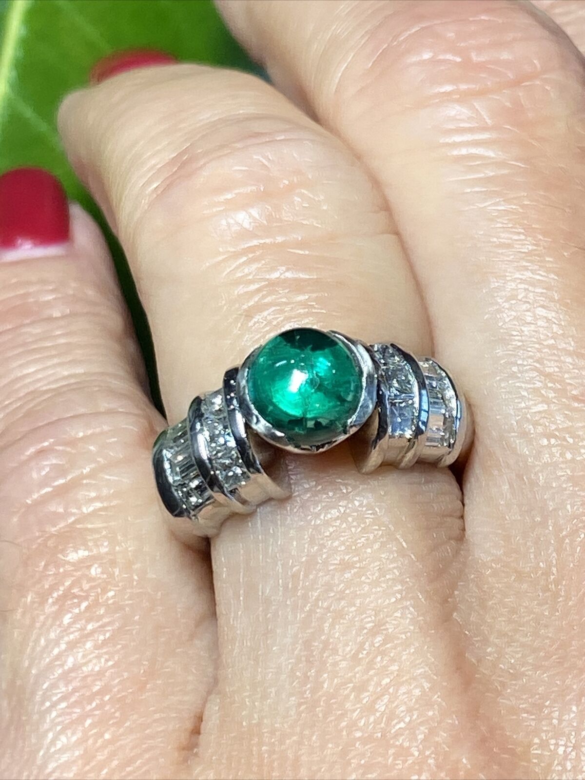 Art Deco AD Emerald Diamond Platinum Vintage Ring… - image 3