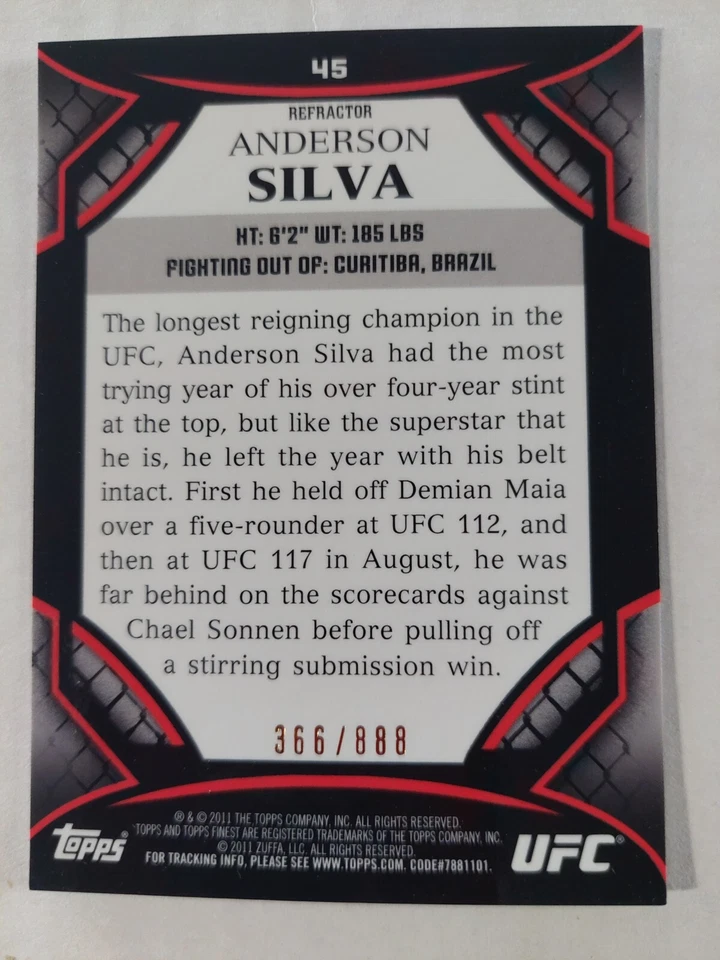 Anderson Silva #45 2011 Topps UFC Finest Refractor #366/888 - Image 2 of 2