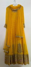 Formal Indian Anarkali Yellow Dress with Sequin Embroidery