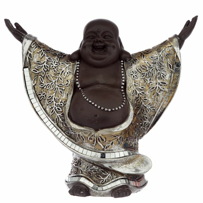 Grande Statue Bouddha Chinois Bras Levés en Bronze Artisanale