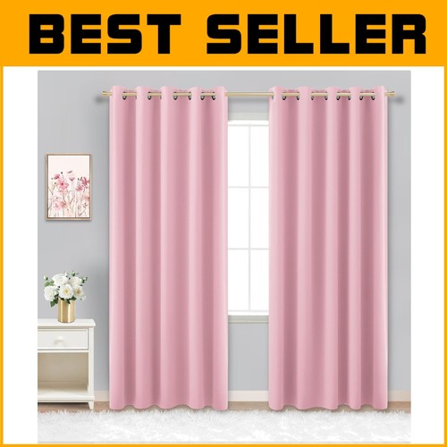 Thermal Insulated Pink Blackout Drapes – 84” Long Energy Efficient Window Panels
