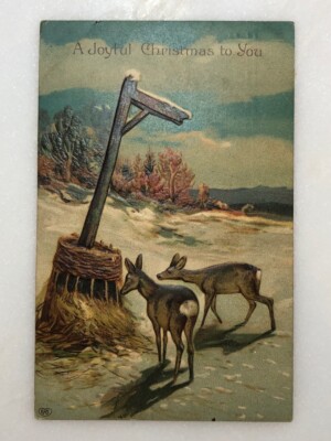 1908 CHRISTMAS DEER Embossed EAS Postcard ANTIQUE Germany