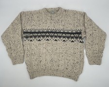 Vintage L.L Bean 100% Wool Beige Sweater Cable Knit Ireland Pullover Size M