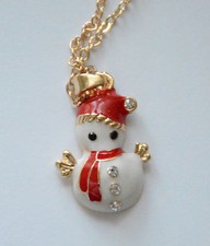 Mini Snowman Pendent Necklace / Gold-tone / 16 - 19" Chain / Winter