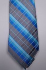 VAN HEUSEN Gray Blue Stripe Check 100% Silk Neck Tie MSRP $69 NEW