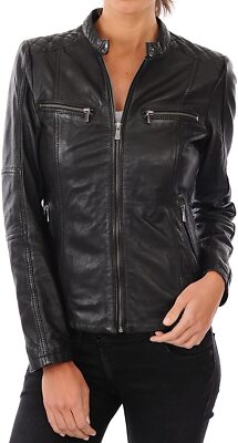 Celebrity Women's Lambskin Leather Jacket Motorcycle Slim Fit Biker Black KW39
