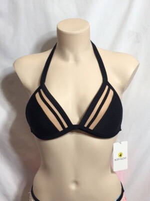 Women's NWT Body Glove Scandal Love Triangle Black Bikini Top Swimwear