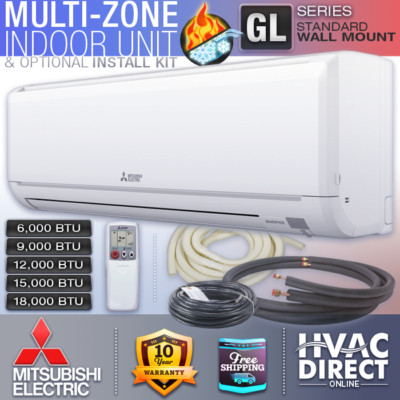 Mitsubishi 6-18K BTU Multi-Zone Mini Split Standard Wall Mount AH Unit Kit