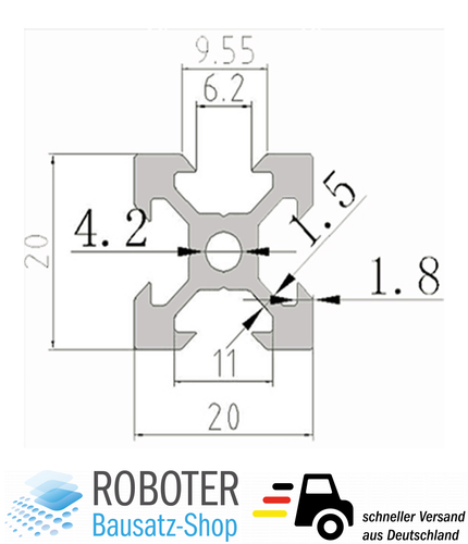 V-Slot Aluminiumprofil 2020 1 Meter schwarz Nut 6 3D-Drucker CNC Hobby - Bild 7 von 8