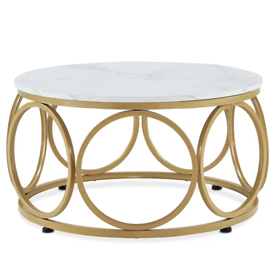 M MCombo Tavolino da Caffè Tavolino da Divano Tavolino da Caffè Marmo-Oro, Rotondo 2102