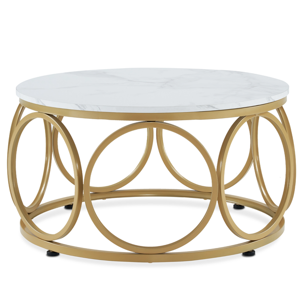 M Mcombo Couchtisch Sofatisch Beistelltisch Kaffeetisch Marmor-Gold, Rund 2102-image