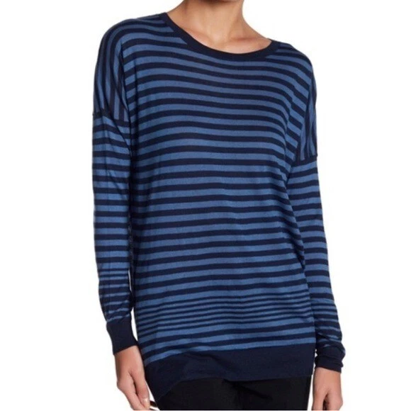 SUÉTER COSTERO VINTAGE AZUL MARINO A RAYAS SEDA CACHEMIR DE GRAN TAMAÑO PARA MUJER TALLA XS Foto 2 de 4