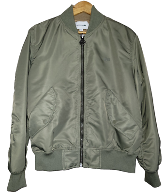 LACOSTE Men's KhakiGrn Polyamide ReversibleBomber Flyer Jacket US