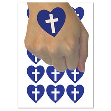 Cross in Heart Christian Temporary Tattoo Water Resistant Fake Body Art Set