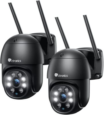 ctronics 2 St Schwarz 2MP Überwachungskamera Aussen WLAN, PTZ WiFi IP Kamera FX