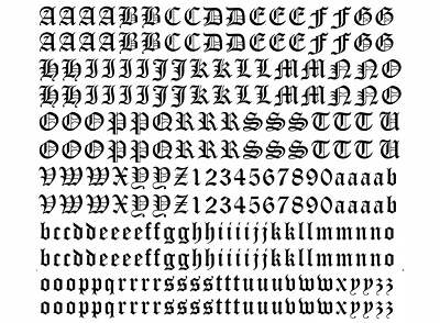 Old English Font Letters 260 pcs 0.35 Inch Black Fused Glass Decals