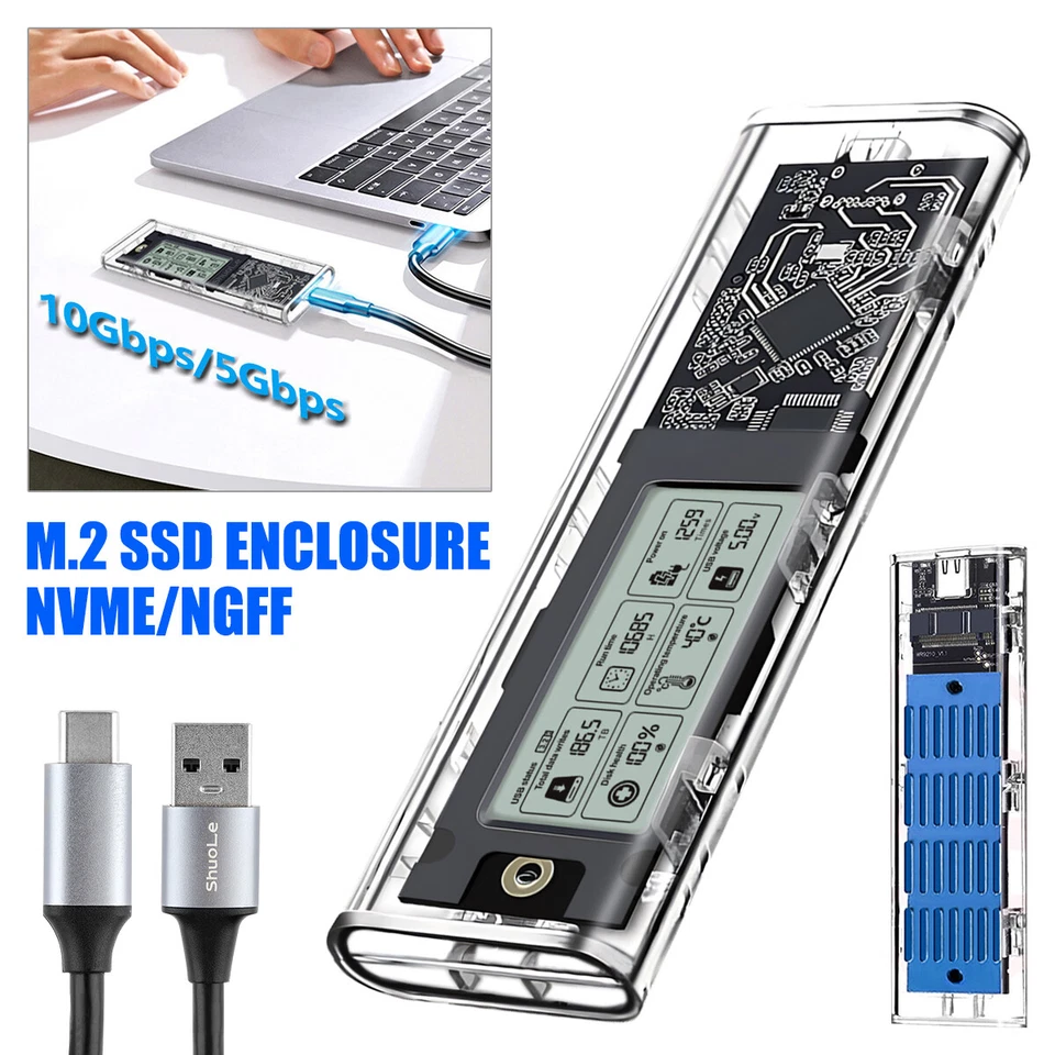 10Gbps M.2 NVMe 2280 SSD Enclosure Display External Adapter USB 3.2 Drive Case