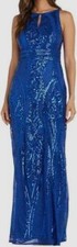 R M Richards Women's Blue Sequined Sleeveless Gown Dress Size 8