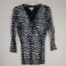 Coldwater Creek Navy & Off White Crinkle Fabric Empire Waist Tunic Top S