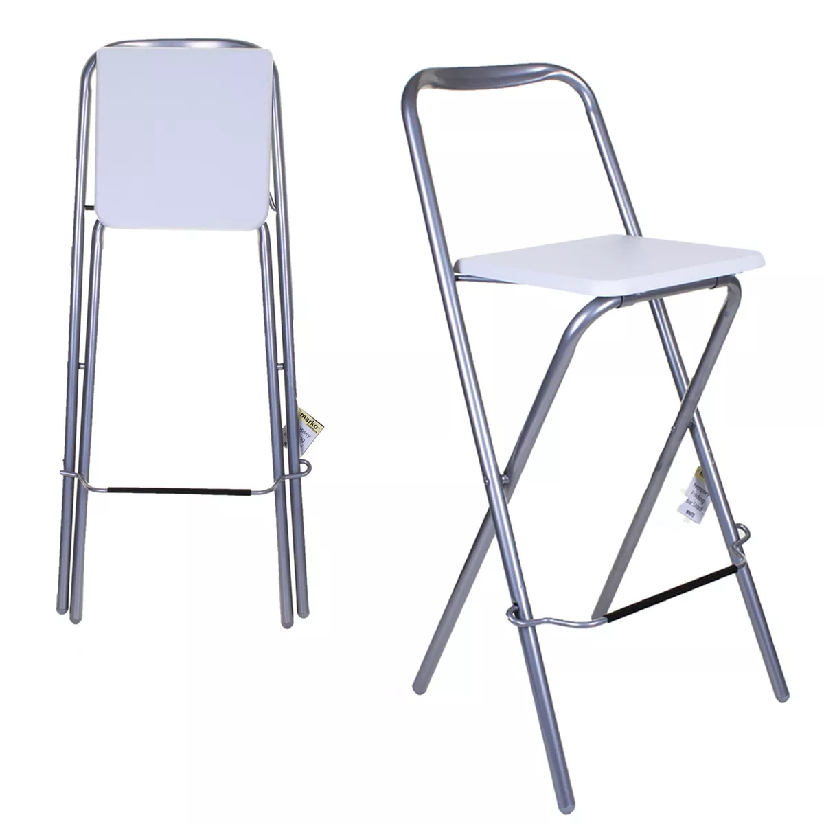 FOLDING BAR STOOL WHITE WOOD HIGH CHAIR SQUARE SEAT KITCHEN