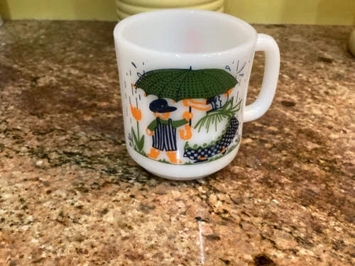 Vintage GLASBAKE Milk Glass Coffee Cup "A Friend is a Present to Give Yourself"