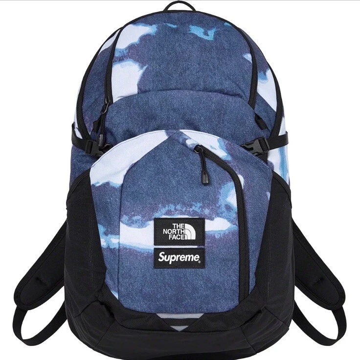 SAC À DOS SUPREME X THE NORTH FACE IMPRIMÉ DENIM BLANCHI POCONO BLEU INDIGO NEUF