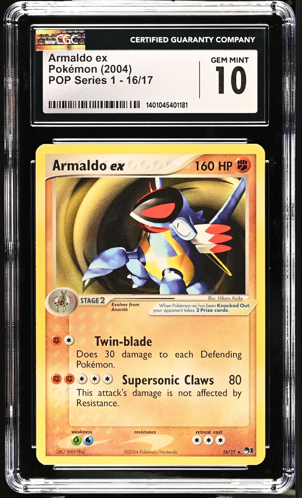 CGC 10 GEM MINT Armaldo ex 2004 POP Series 1 16/17 (Non Holo) Pokemon Card psa