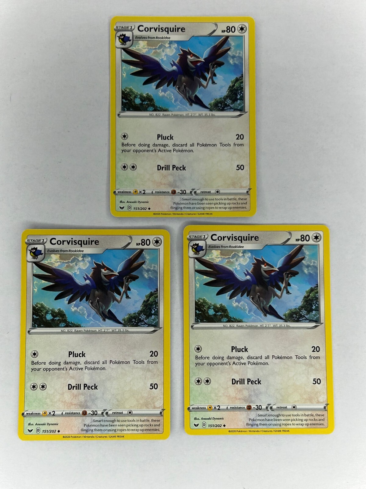 Pokemon TCG Corvisquire Sword & Shield Base Set 151/202 Lot of (3)