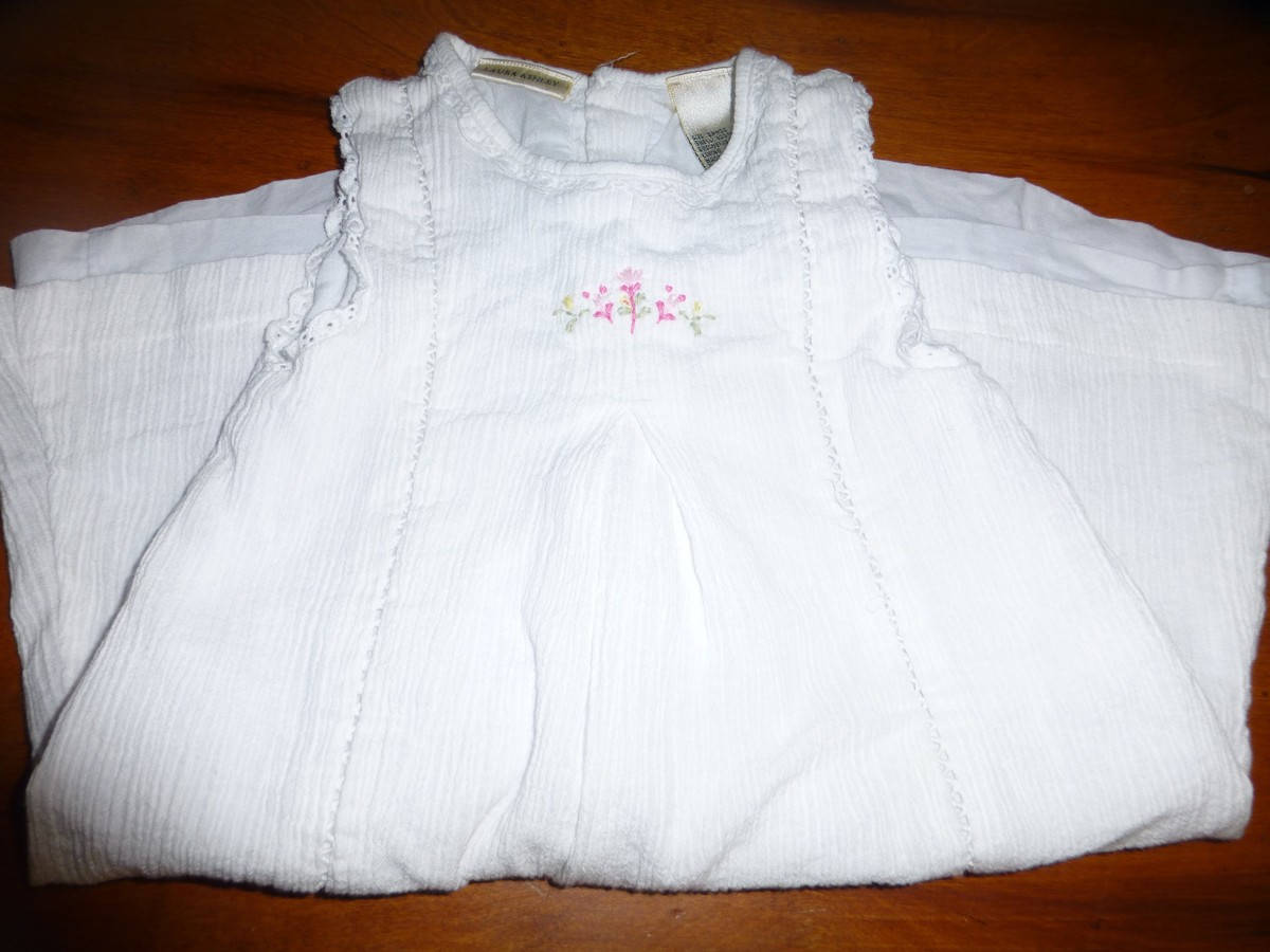 Beautiful Girls Laura Ashley Dress - White Linen - EUC - Size 24 Months