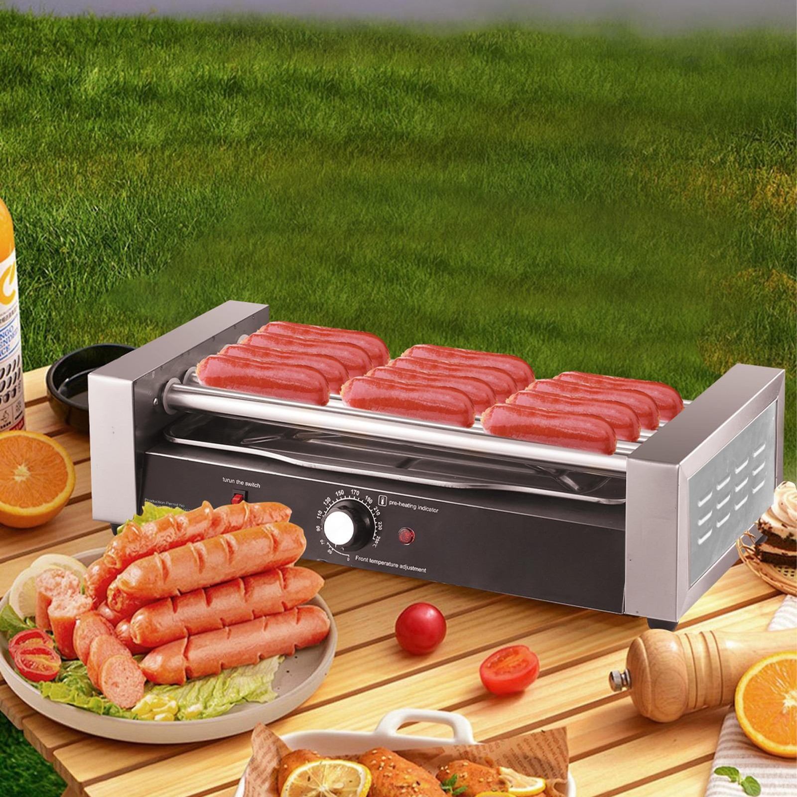 Commercial Electric 12 Hot Dog 5 Roller Grill Cooker Machine W/Bun Warmer 850W
