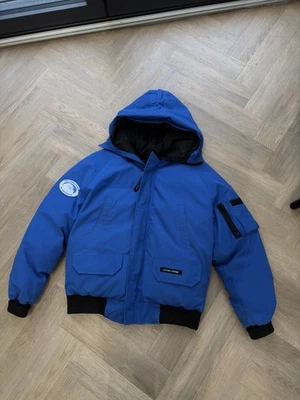 Canada Goose Men’s Blue Hooded Bomber Jacket Zip Logo Polyester Size S
