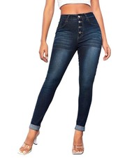 Women's Skinny Jeans High Rise Button Fly Stretch Denim Pants Size Large