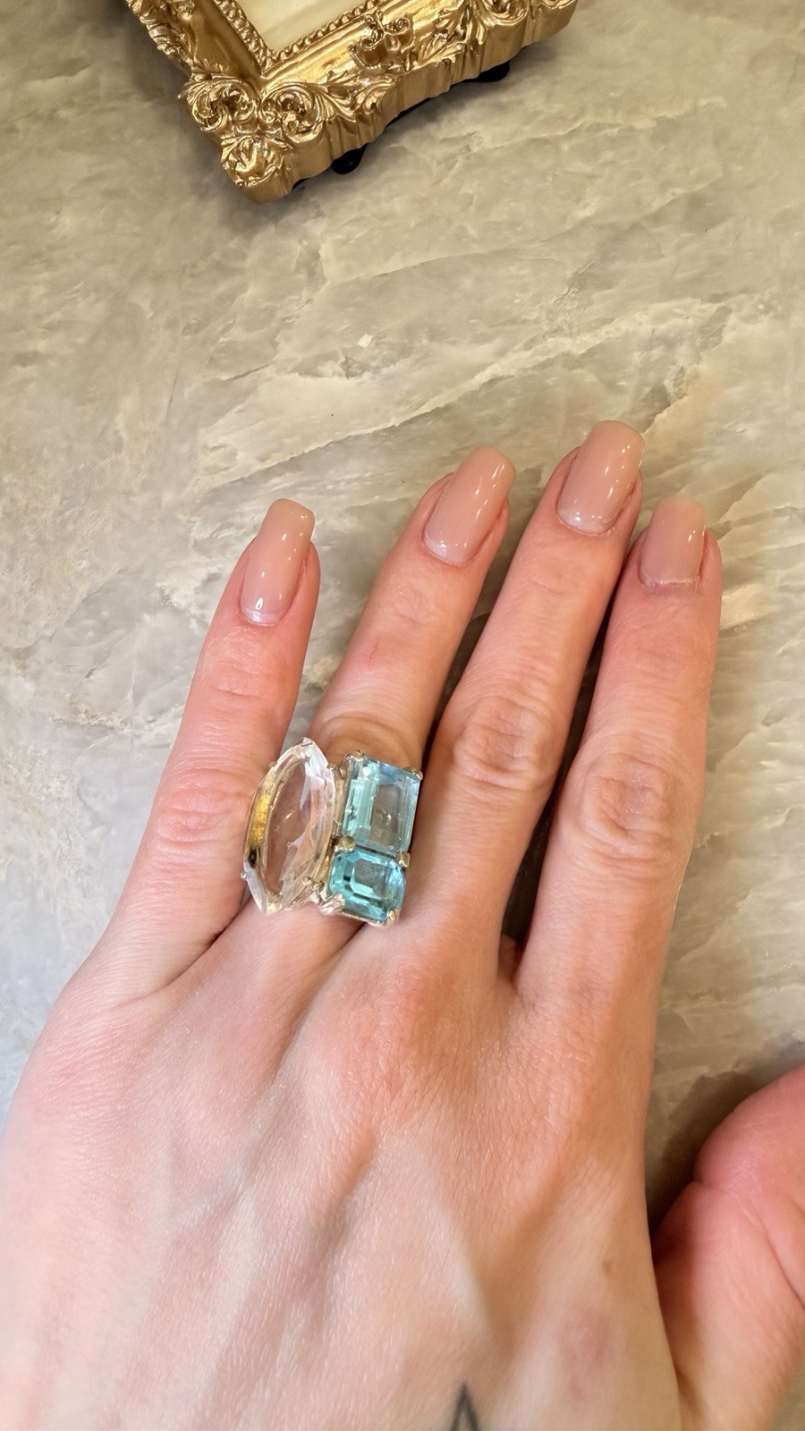 Sterling Silver 925 Large Statement Ring Clear & … - image 2