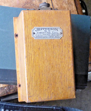 Antique Jefferson Electric Radio Vibrating Coil In Oak Dovetailed Wood Case 51
