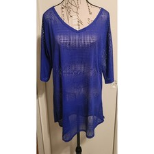 O'Neill Blue Mesh Swim Cover Up Tunic V-Neck 3/4 Sleeve XS/S Beach Vacation