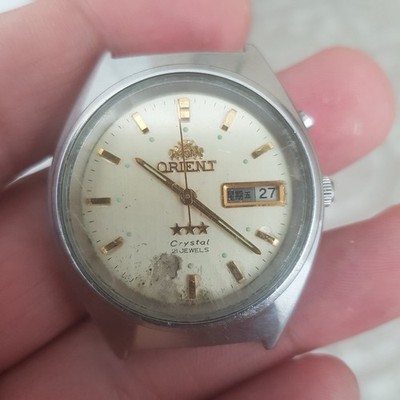 Vintage Orient 3 Star Crystal 21 Jewels Day Date Automatic