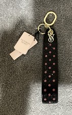 Victoria's Secret Rhinestone Wristlet Strap Keychain In Black Pink Dots NWT