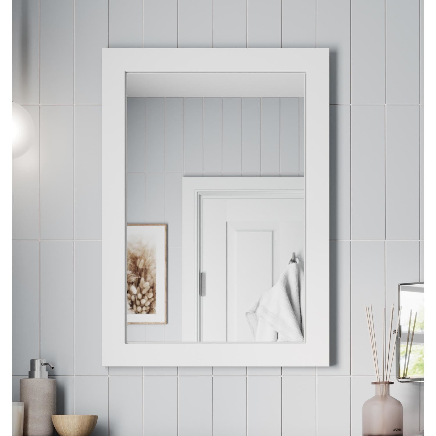 Framed Wooden Bathroom Mirror Wood Frame Wall Mounted Mirrors White 700 x 500mm
