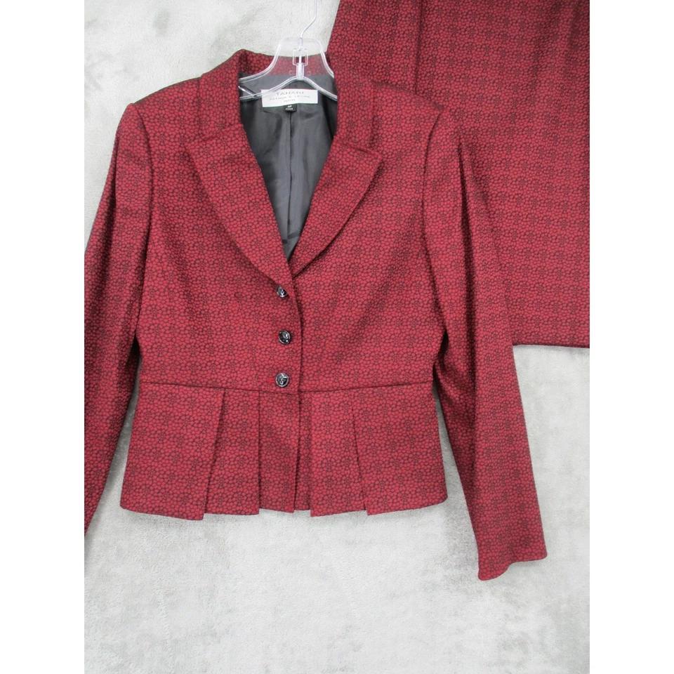 Tahari ASL юбка костюм женщин 4 миниатюрный блейзер офис карьера карандаш со складками красный - Изображение 3 из 4